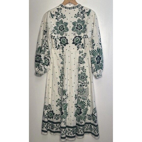 Christian Lacroix Dress Long Sleeve Linen Blend Resort Green White Floral Garden - Picture 4 of 6